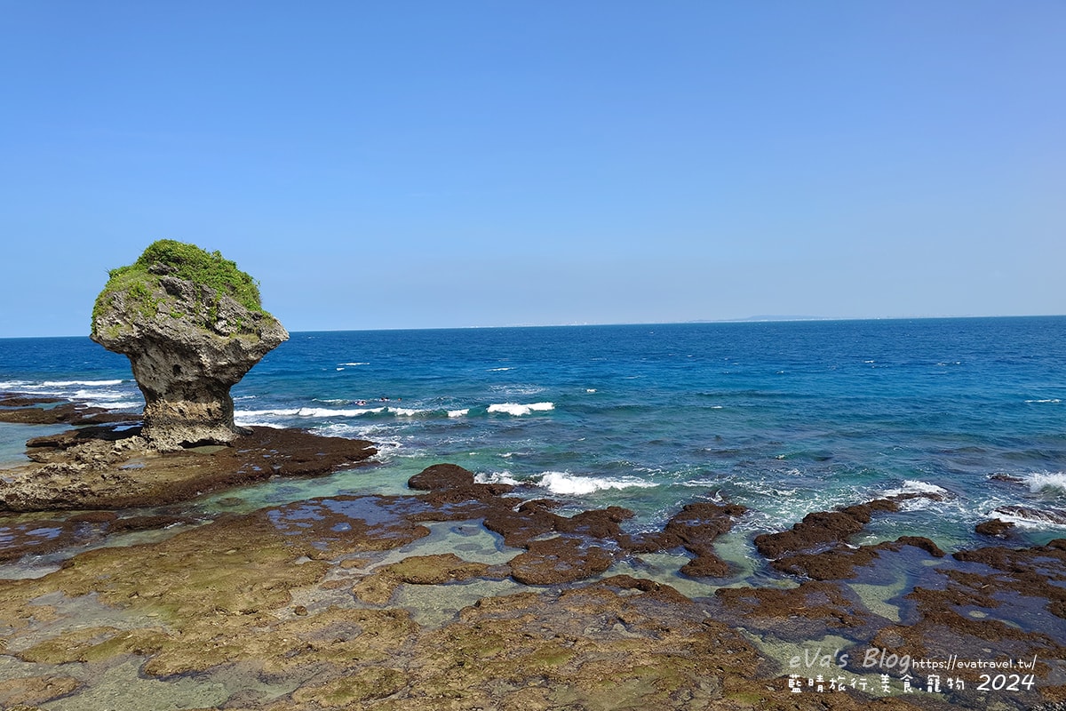 【小琉球景點】花瓶岩是一塊隆起的珊瑚礁石,長期受海水的侵蝕,形狀酷似一個巨大的花瓶,你(妳)覺得花瓶岩看起來像花瓶嗎?我覺得像綠花椰菜、駝鳥、火雞。小琉球旅行 - 第3張圖