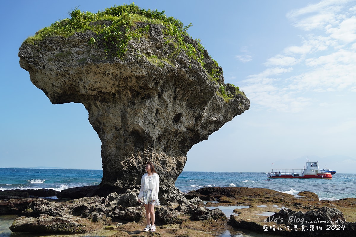 【小琉球景點】花瓶岩是一塊隆起的珊瑚礁石,長期受海水的侵蝕,形狀酷似一個巨大的花瓶,你(妳)覺得花瓶岩看起來像花瓶嗎?我覺得像綠花椰菜、駝鳥、火雞。小琉球旅行 - 第7張圖