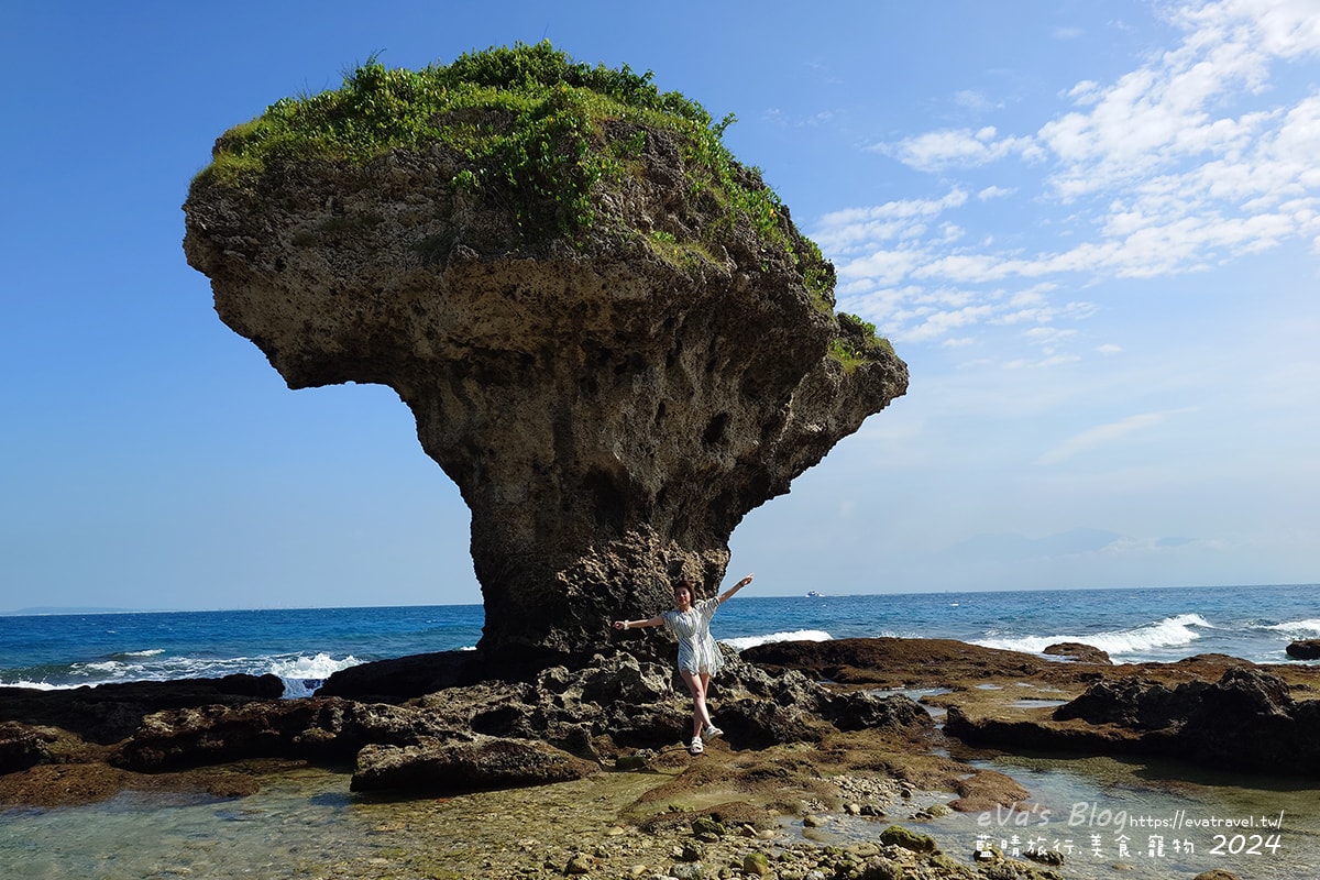 【小琉球景點】花瓶岩是一塊隆起的珊瑚礁石,長期受海水的侵蝕,形狀酷似一個巨大的花瓶,你(妳)覺得花瓶岩看起來像花瓶嗎?我覺得像綠花椰菜、駝鳥、火雞。小琉球旅行 - 第8張圖