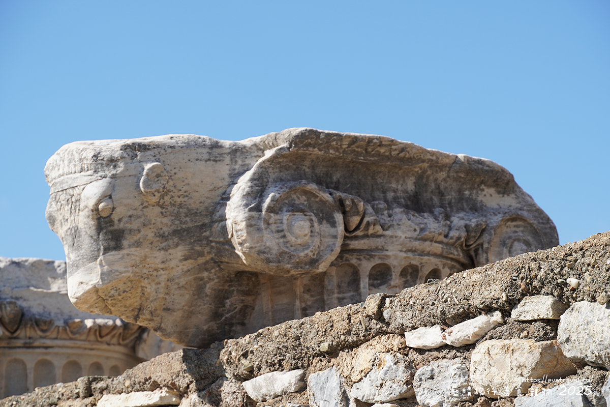 皇家柱廊牛頭柱頭（Bull-head capital）裝飾，象徵古羅馬建築藝術