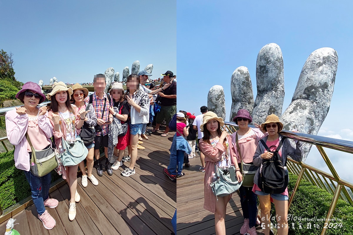 【越南旅遊】巴拿山 Ba Na Hills|法國村、黃金佛手橋、世界最長纜車,一座建在雲霧之上的空中樂園。越南景點 - 第24張圖 大家一起在巴拿山黃金佛手橋上合影