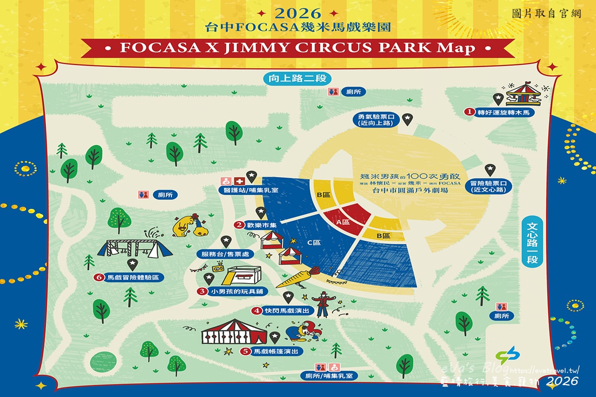 【新春連假限定】台中文心森林公園｜2026台中FOCASA幾米馬戲樂園《幾米男孩的100次勇敢》演出、市集與裝置藝術紀錄。台中免費活動