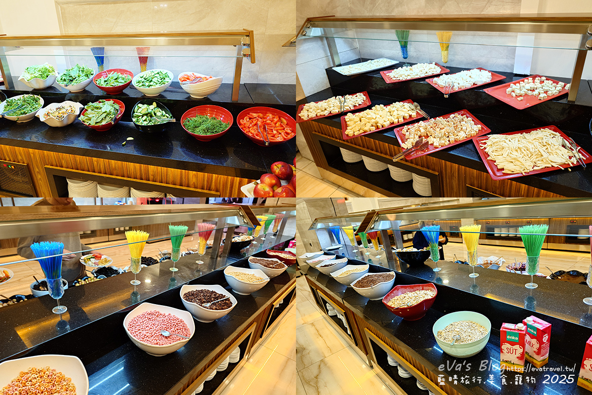 艾敏科卡克卡帕多西亞溫泉飯店第二天早餐生菜沙拉、起司與穀物麥片自助餐檯