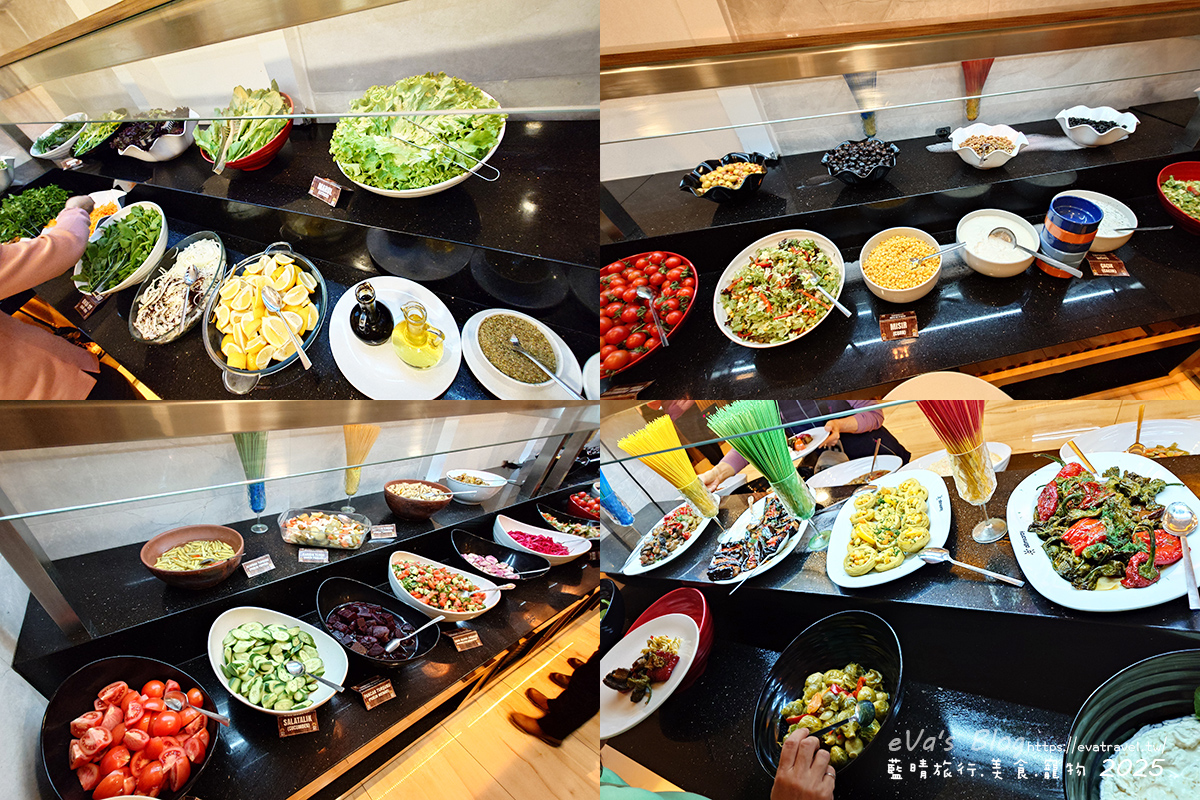艾敏科卡克卡帕多西亞溫泉飯店第三天晚餐土耳其生菜沙拉與 Meze 精緻冷盤餐檯