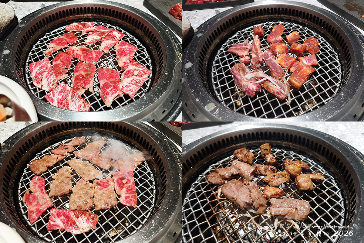 【台中燒肉推薦】森森燒肉中科店|森森燒肉中科店全新改裝,點叢林玫瑰餐送精品金叉,當月壽星還送超美「玫瑰肉肉花」,全家拍貼合照儀式感直接拉滿。台中燒烤 - 第86張圖 森森燒肉中科店烤網上的 Prime 霜降牛小排與赤味噌中腹