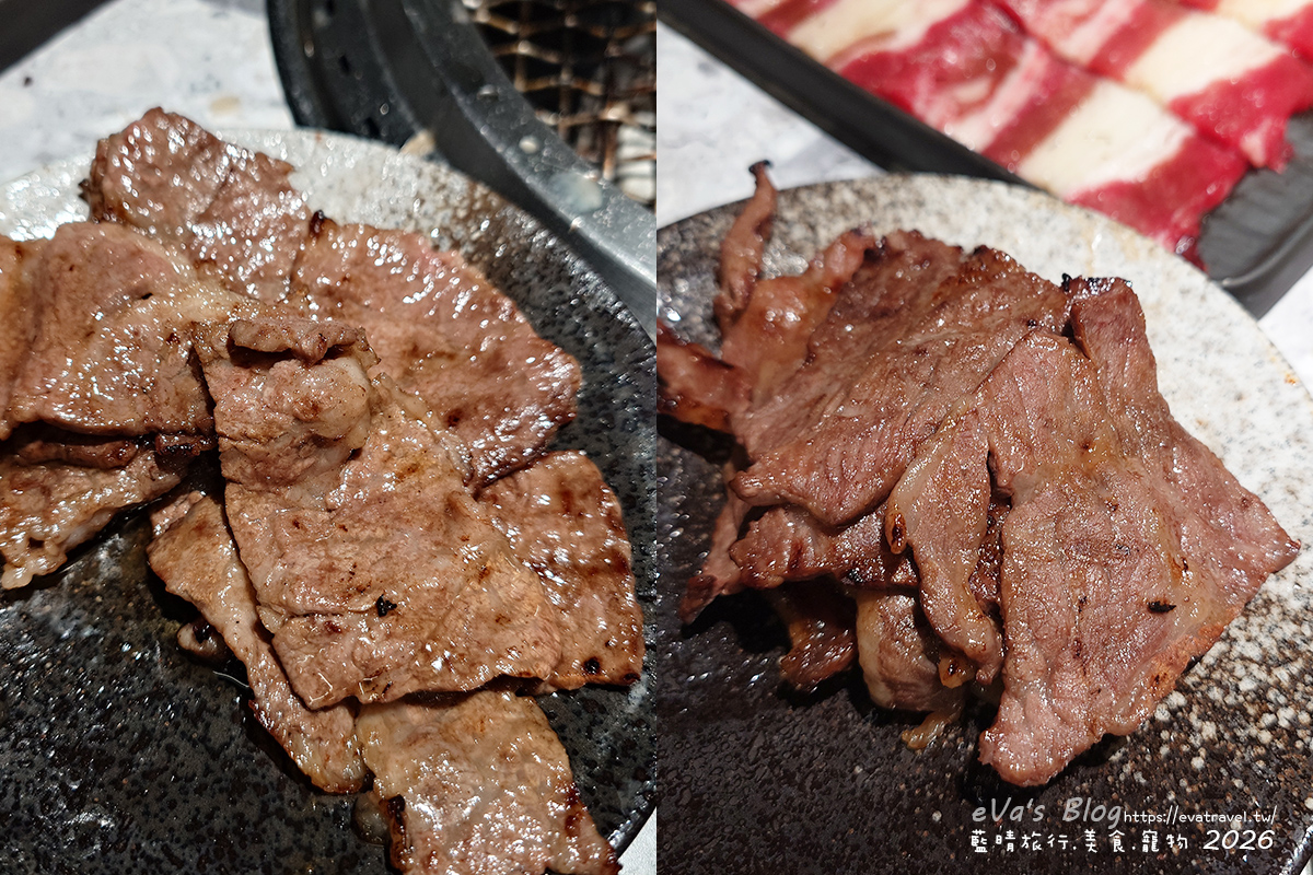 【台中燒肉推薦】森森燒肉中科店|森森燒肉中科店全新改裝,點叢林玫瑰餐送精品金叉,當月壽星還送超美「玫瑰肉肉花」,全家拍貼合照儀式感直接拉滿。台中燒烤 - 第88張圖 森森燒肉中科店烤好的 Prime 霜降牛小排與鹽蔥牛腹肉近拍